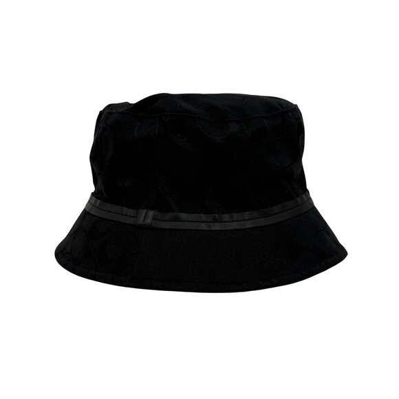 Vintage Coach Black CC Logo Jacquard Designer Bucket Hat W/Faux Leather Trim Y2K - Picture 4 of 10